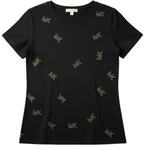 Michael Kors T-Shirt Women Medium Black Gold Studded MK Logo Tee